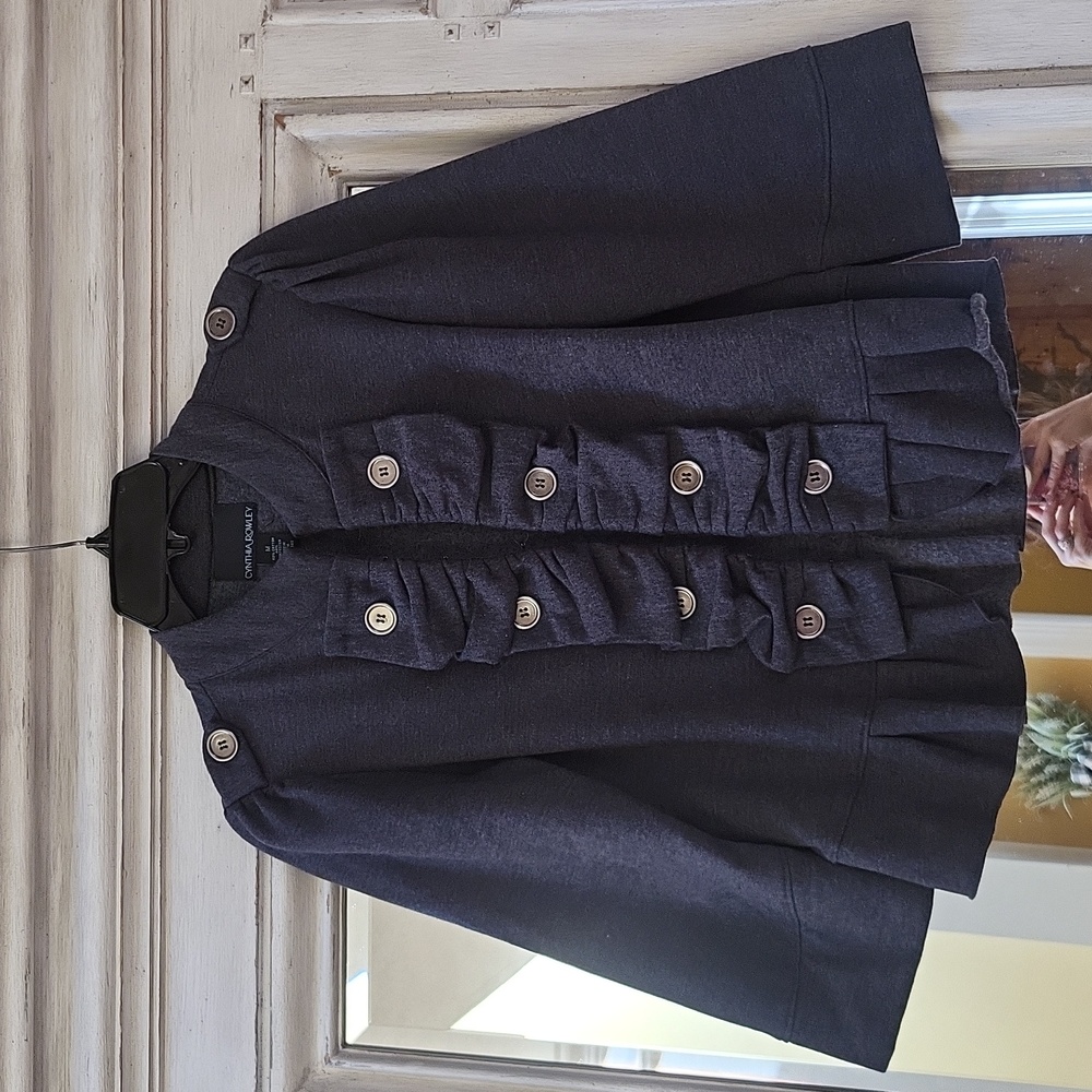 Cynthia Rowley Gray Ruffled Military Style  Blazer Sz.M
